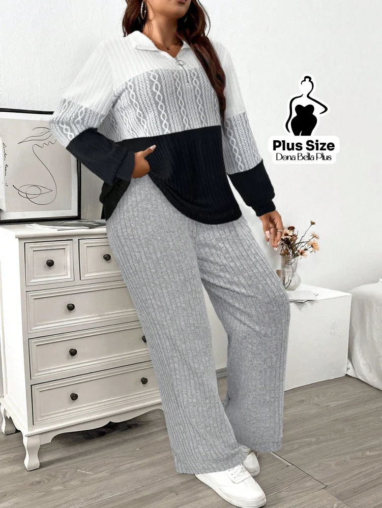 Conjunto Canelado Bicolor com Gola Polo e Calça Reta Conjunto Canelado Bicolor com Gola Polo e Calça Reta