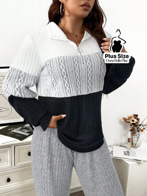 Conjunto Canelado Bicolor com Gola Polo e Calça Reta Cor 3 / G Conjunto Canelado Bicolor com Gola Polo e Calça Reta