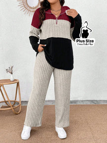Conjunto Canelado Bicolor com Gola Polo e Calça Reta Cor 4 / G Conjunto Canelado Bicolor com Gola Polo e Calça Reta
