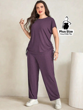 Conjunto Canelado com Blusa Ajustável e Calça Reta Conjunto Canelado com Blusa Ajustável e Calça Reta