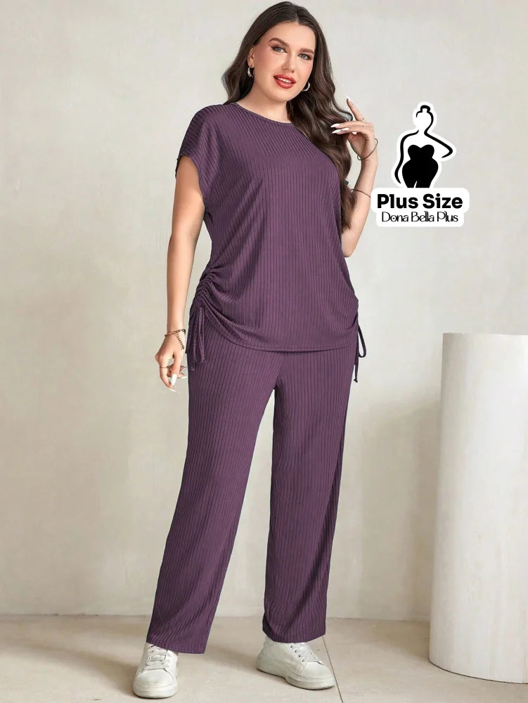 Conjunto Canelado com Blusa Ajustável e Calça Reta G Conjunto Canelado com Blusa Ajustável e Calça Reta