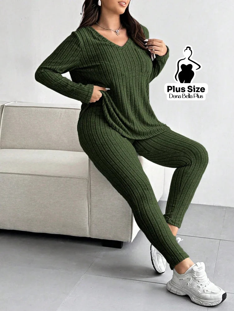 Conjunto Canelado com Blusa Longa e Calça Justa Conjunto Canelado com Blusa Longa e Calça Justa