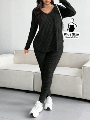 Conjunto Canelado com Blusa Longa e Calça Justa Conjunto Canelado com Blusa Longa e Calça Justa