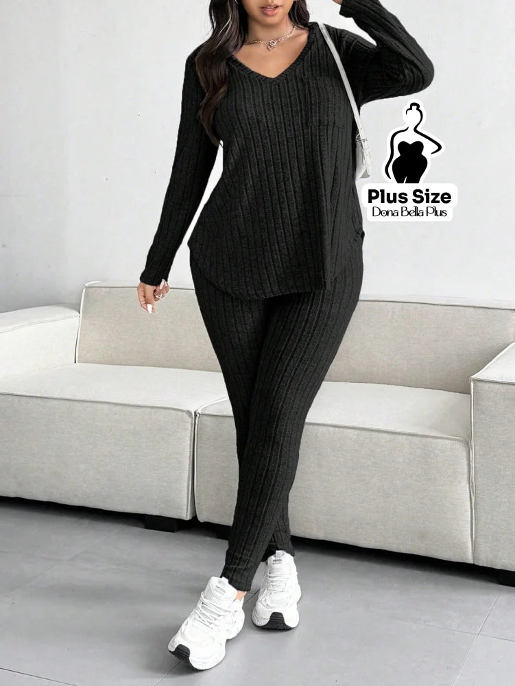 Conjunto Canelado com Blusa Longa e Calça Justa Conjunto Canelado com Blusa Longa e Calça Justa