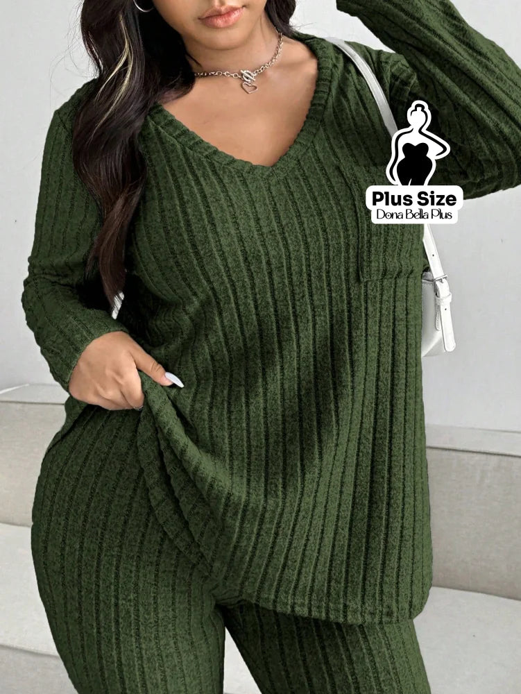 Conjunto Canelado com Blusa Longa e Calça Justa Conjunto Canelado com Blusa Longa e Calça Justa