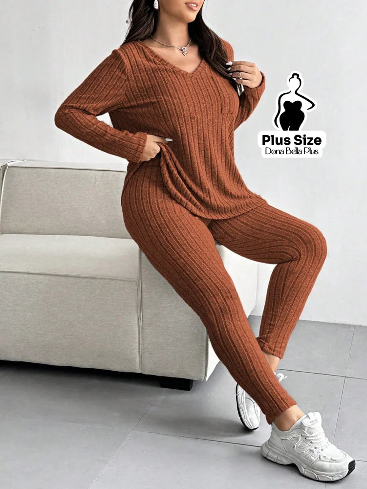 Conjunto Canelado com Blusa Longa e Calça Justa Conjunto Canelado com Blusa Longa e Calça Justa