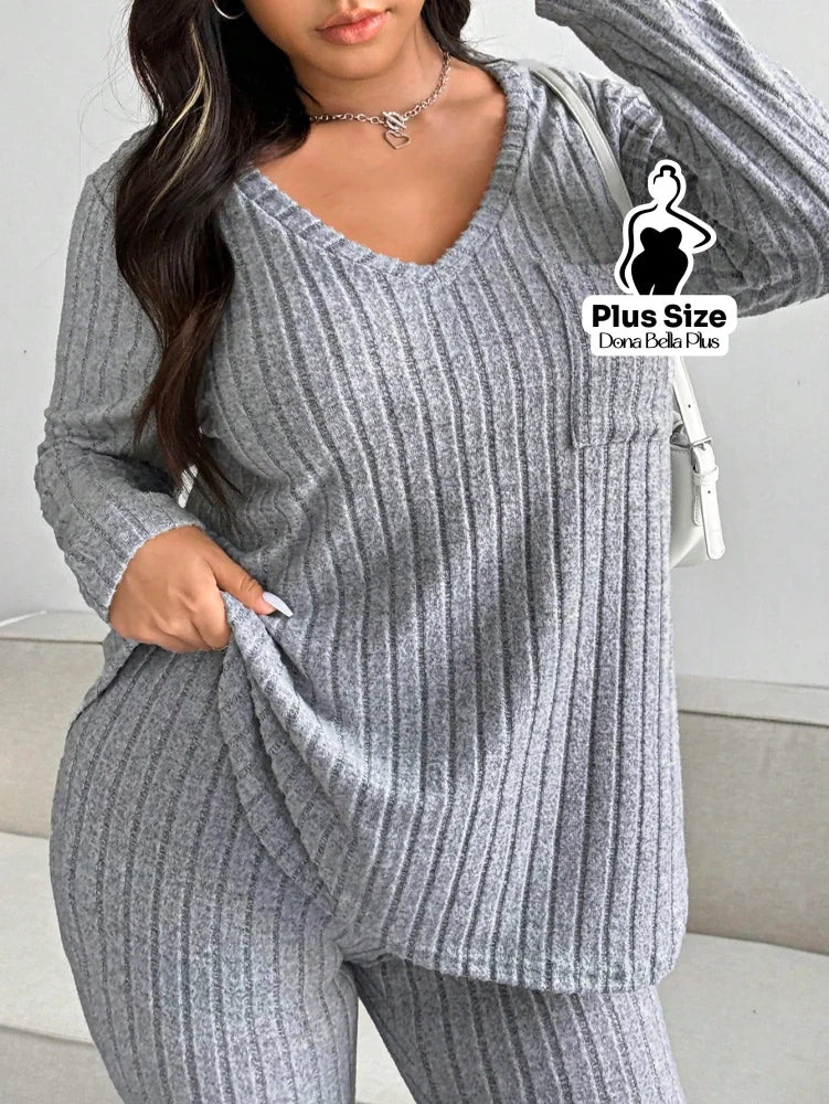Conjunto Canelado com Blusa Longa e Calça Justa Conjunto Canelado com Blusa Longa e Calça Justa