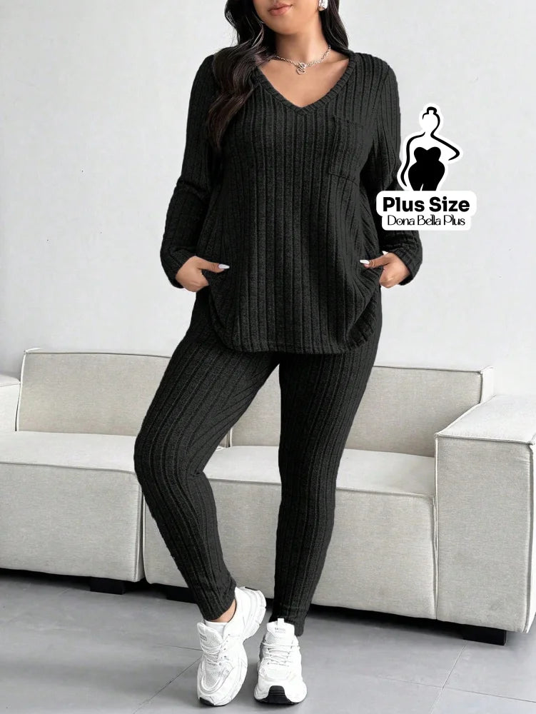 Conjunto Canelado com Blusa Longa e Calça Justa Conjunto Canelado com Blusa Longa e Calça Justa