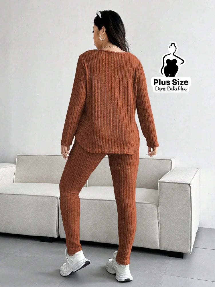 Conjunto Canelado com Blusa Longa e Calça Justa Conjunto Canelado com Blusa Longa e Calça Justa