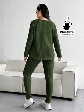 Conjunto Canelado com Blusa Longa e Calça Justa Conjunto Canelado com Blusa Longa e Calça Justa
