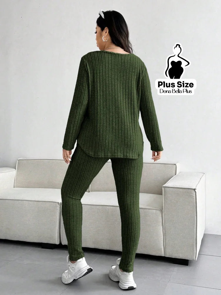 Conjunto Canelado com Blusa Longa e Calça Justa Conjunto Canelado com Blusa Longa e Calça Justa