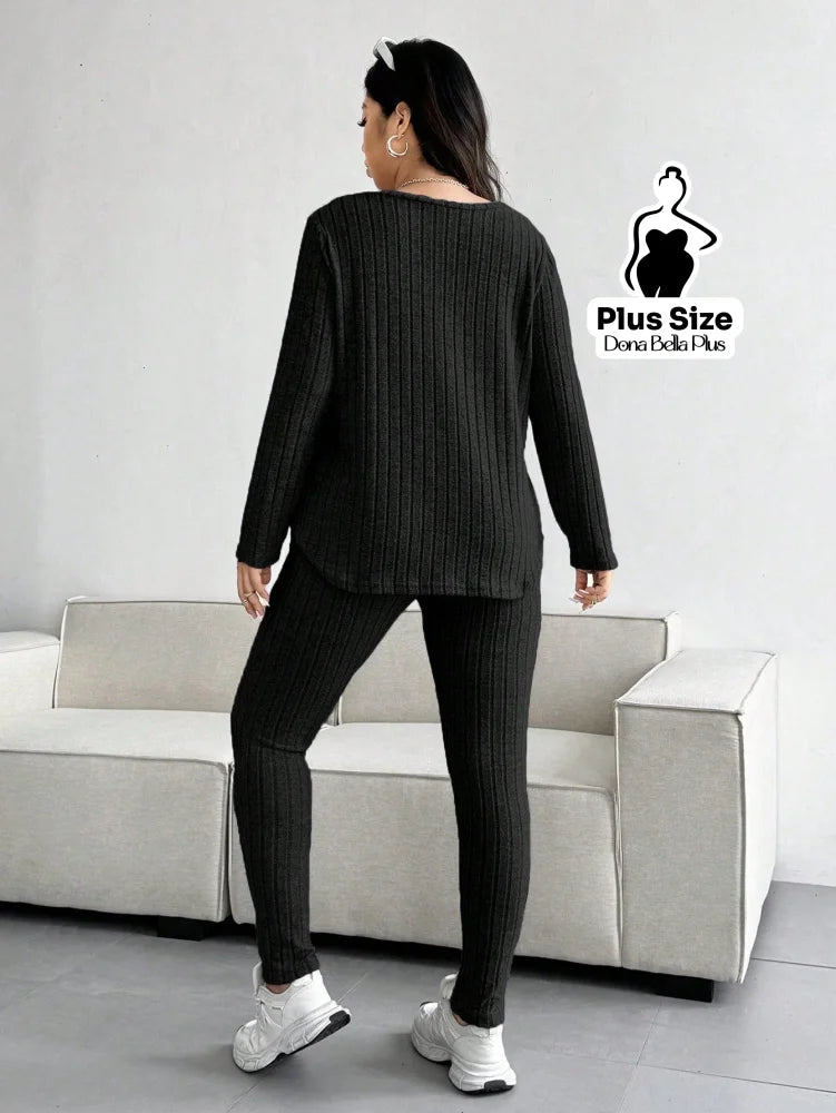 Conjunto Canelado com Blusa Longa e Calça Justa Conjunto Canelado com Blusa Longa e Calça Justa