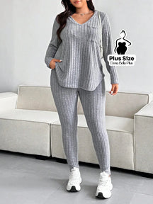 Conjunto Canelado com Blusa Longa e Calça Justa Cinza / G Conjunto Canelado com Blusa Longa e Calça Justa