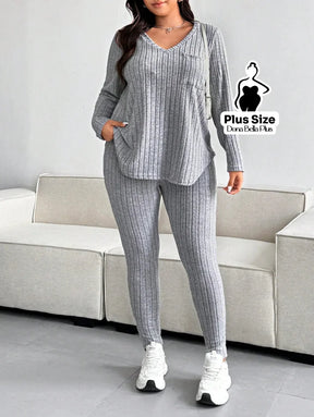 Conjunto Canelado com Blusa Longa e Calça Justa Cinza / G Conjunto Canelado com Blusa Longa e Calça Justa