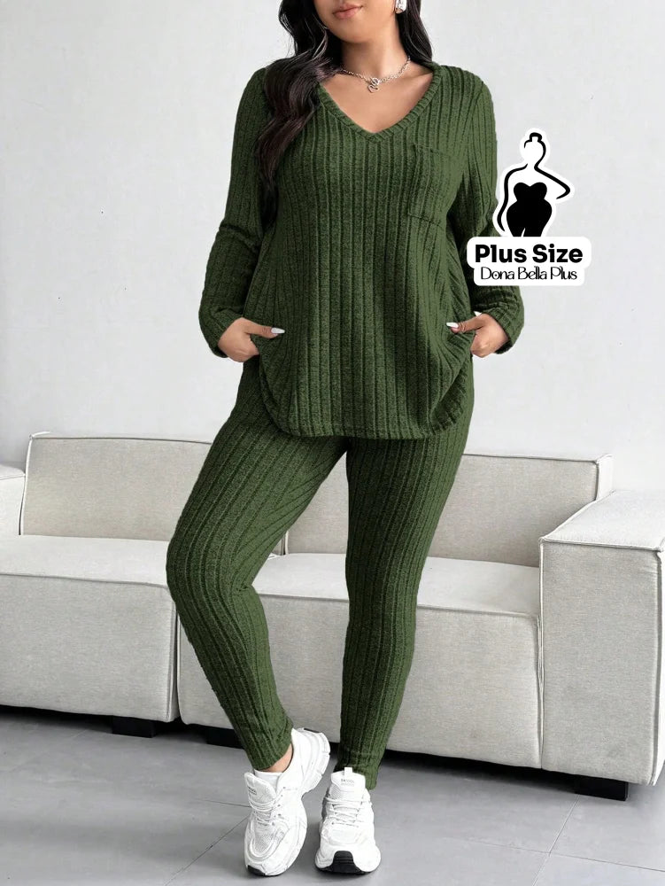 Conjunto Canelado com Blusa Longa e Calça Justa Verde Militar / G Conjunto Canelado com Blusa Longa e Calça Justa