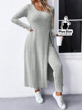 Conjunto Canelado com Blusa Longa Fenda e Calça Justa Cinza / G Conjunto Canelado com Blusa Longa Fenda e Calça Justa