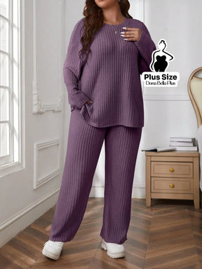 Conjunto Canelado com Blusa Solta e Calça Flare Conjunto Canelado com Blusa Solta e Calça Flare