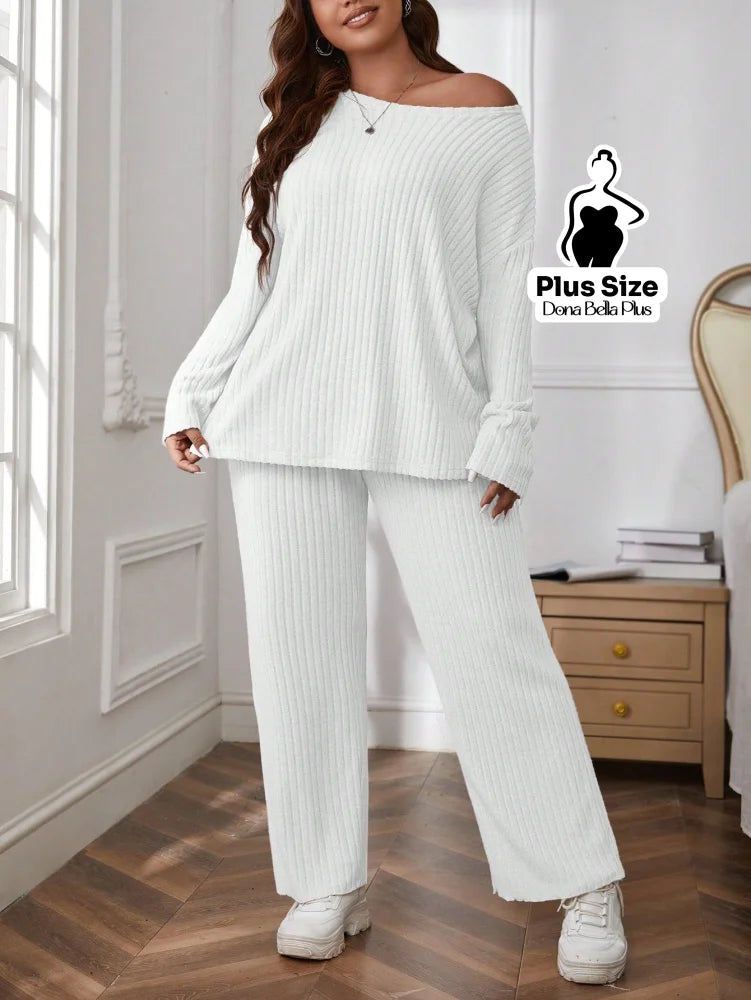 Conjunto Canelado com Blusa Solta e Calça Flare Conjunto Canelado com Blusa Solta e Calça Flare
