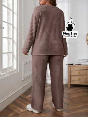 Conjunto Canelado com Blusa Solta e Calça Flare Conjunto Canelado com Blusa Solta e Calça Flare