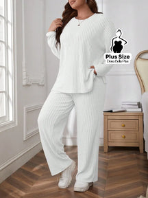 Conjunto Canelado com Blusa Solta e Calça Flare Branco / G Conjunto Canelado com Blusa Solta e Calça Flare