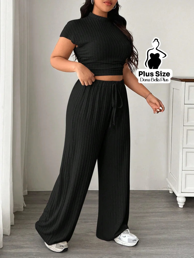 Conjunto Canelado com Cropped e Calça de Amarrar Conjunto Canelado com Cropped e Calça de Amarrar