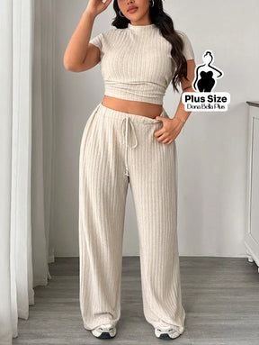Conjunto Canelado com Cropped e Calça de Amarrar Conjunto Canelado com Cropped e Calça de Amarrar