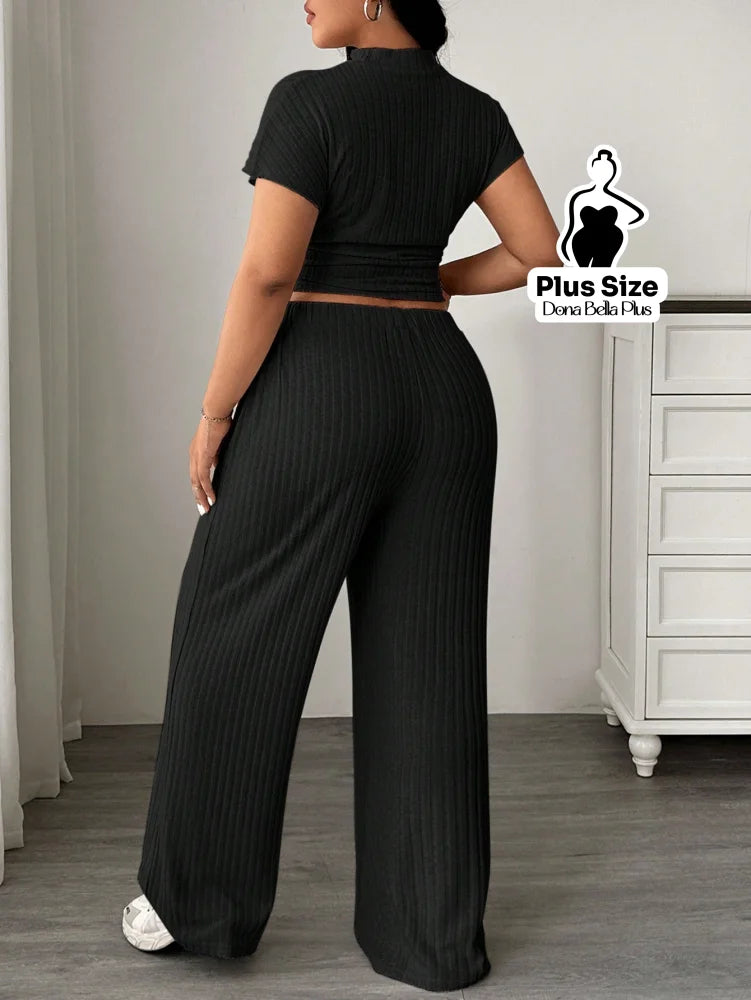 Conjunto Canelado com Cropped e Calça de Amarrar Conjunto Canelado com Cropped e Calça de Amarrar