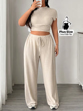 Conjunto Canelado com Cropped e Calça de Amarrar Damasco / G Conjunto Canelado com Cropped e Calça de Amarrar