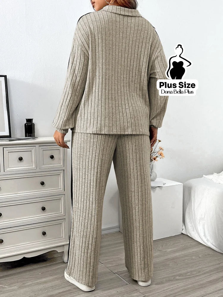 Conjunto Canelado com Zíper e Faixa Lateral Preta Conjunto Canelado com Zíper e Faixa Lateral Preta