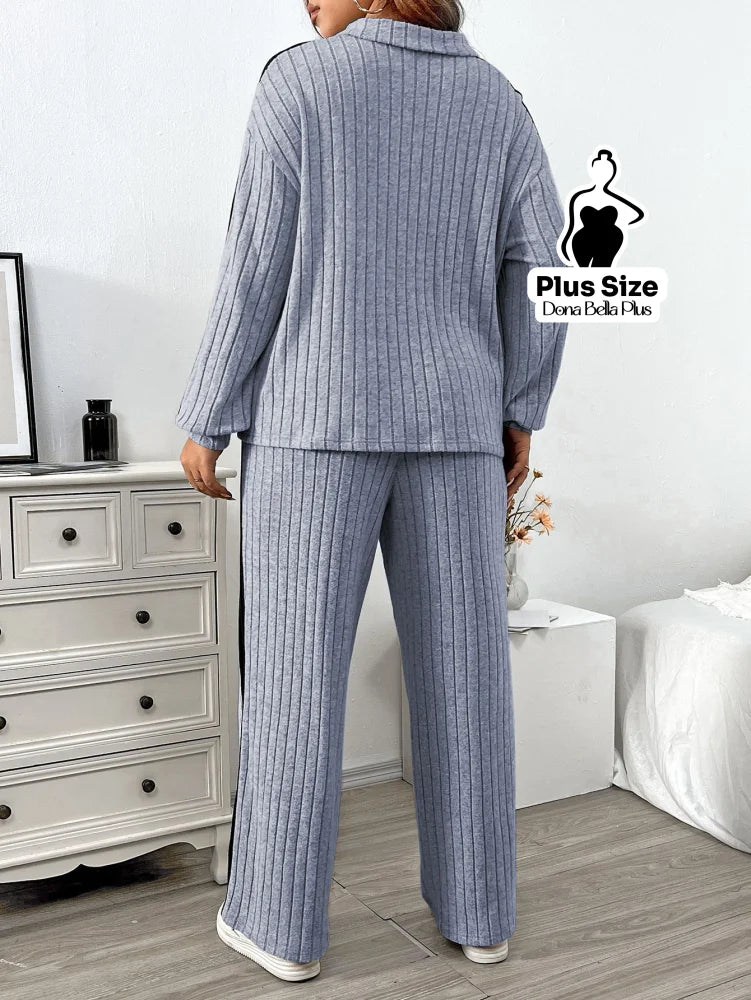 Conjunto Canelado com Zíper e Faixa Lateral Preta Conjunto Canelado com Zíper e Faixa Lateral Preta