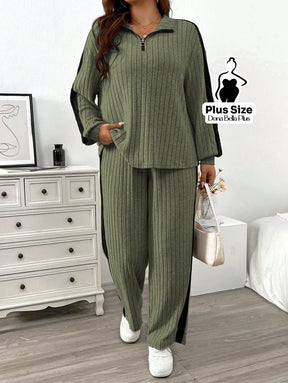 Conjunto Canelado com Zíper e Faixa Lateral Preta Conjunto Canelado com Zíper e Faixa Lateral Preta