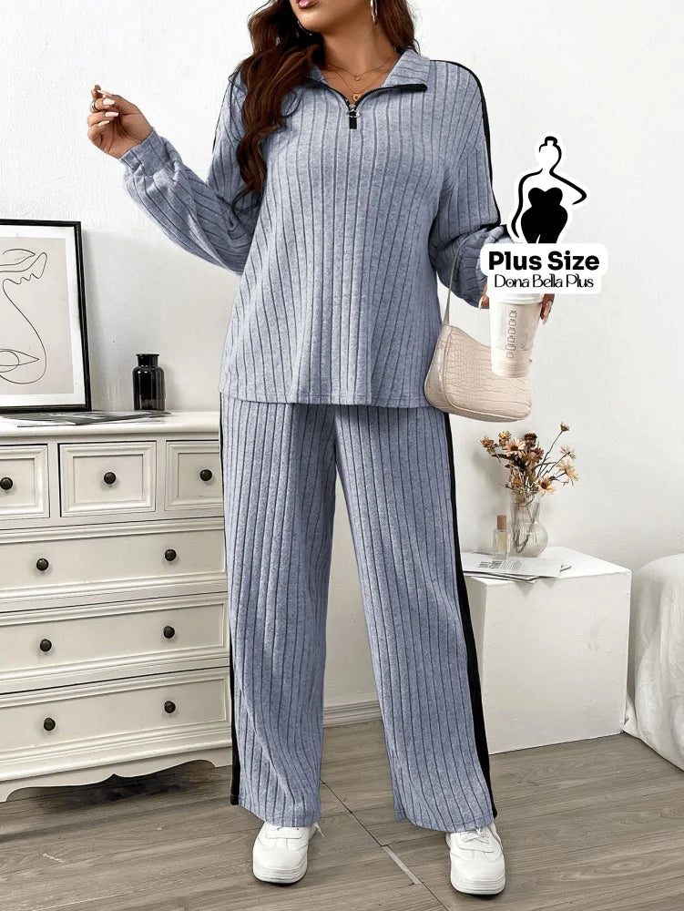 Conjunto Canelado com Zíper e Faixa Lateral Preta Conjunto Canelado com Zíper e Faixa Lateral Preta