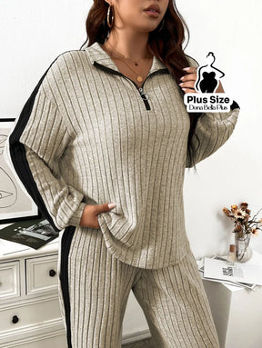 Conjunto Canelado com Zíper e Faixa Lateral Preta Conjunto Canelado com Zíper e Faixa Lateral Preta