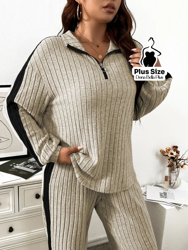 Conjunto Canelado com Zíper e Faixa Lateral Preta Conjunto Canelado com Zíper e Faixa Lateral Preta