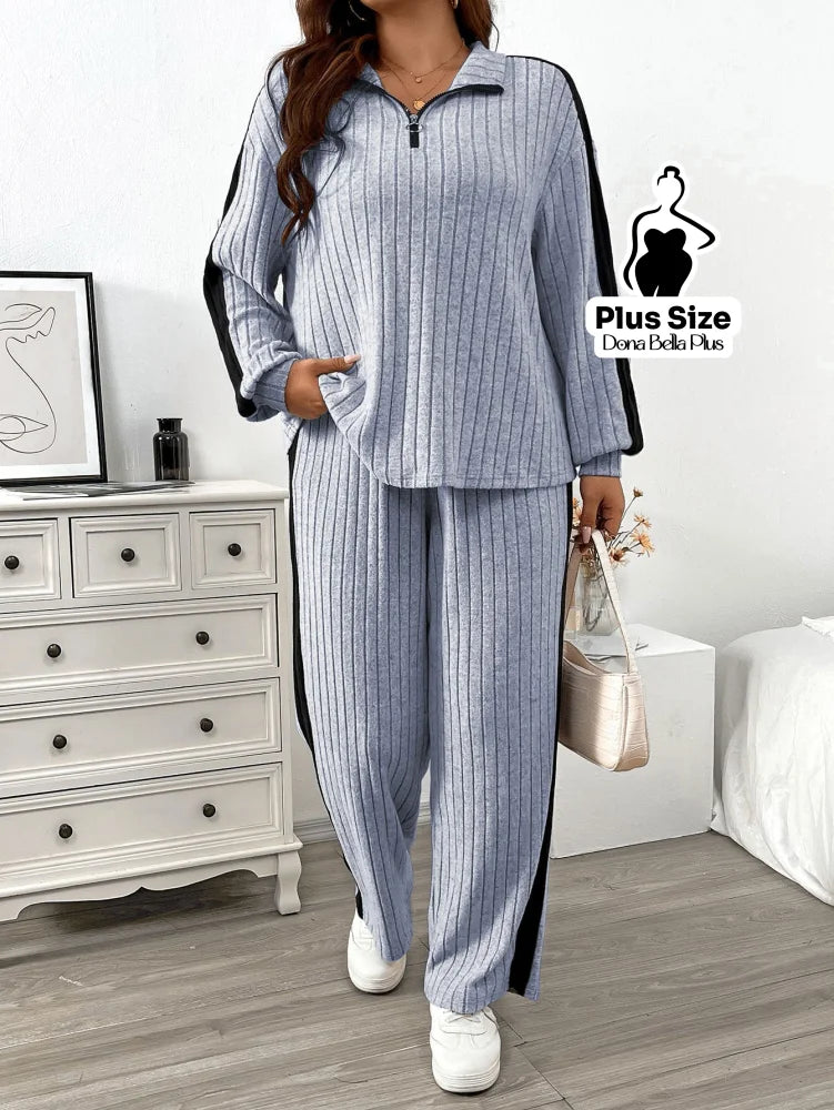 Conjunto Canelado com Zíper e Faixa Lateral Preta Conjunto Canelado com Zíper e Faixa Lateral Preta