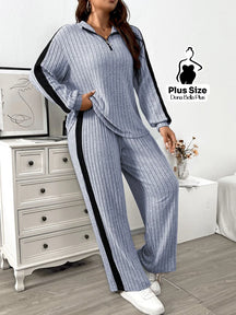 Conjunto Canelado com Zíper e Faixa Lateral Preta Cinza Claro / G Conjunto Canelado com Zíper e Faixa Lateral Preta