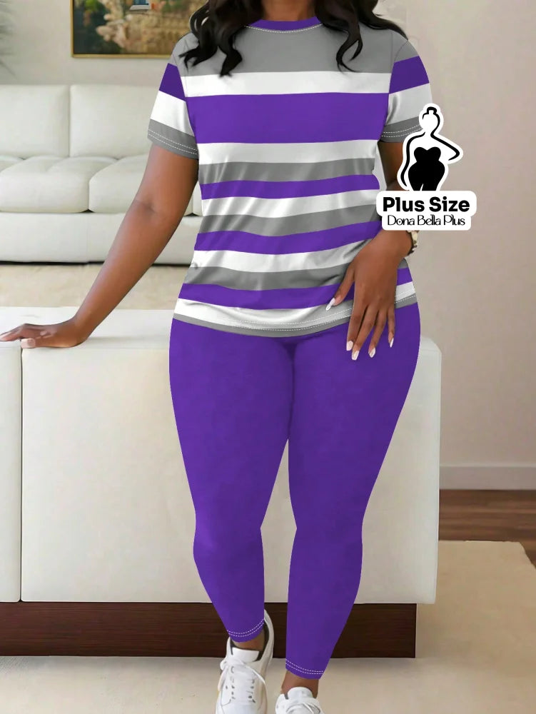 Conjunto Casual com Camiseta Listrada e Legging Cor 1 / G Conjunto Casual com Camiseta Listrada e Legging
