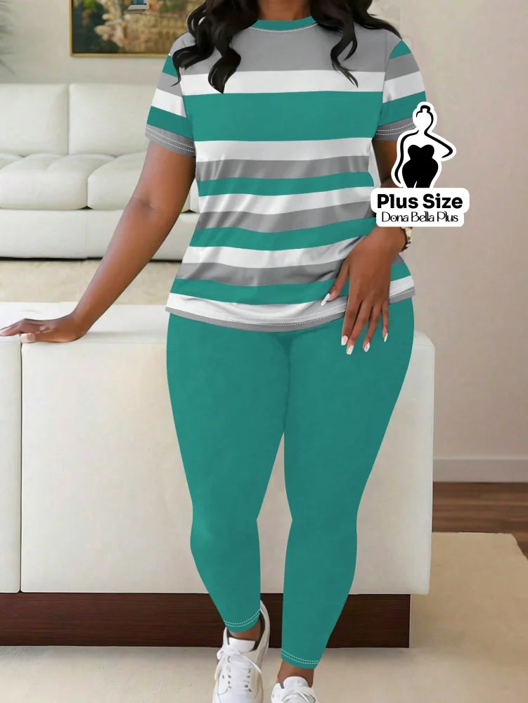 Conjunto Casual com Camiseta Listrada e Legging Cor 3 / G Conjunto Casual com Camiseta Listrada e Legging