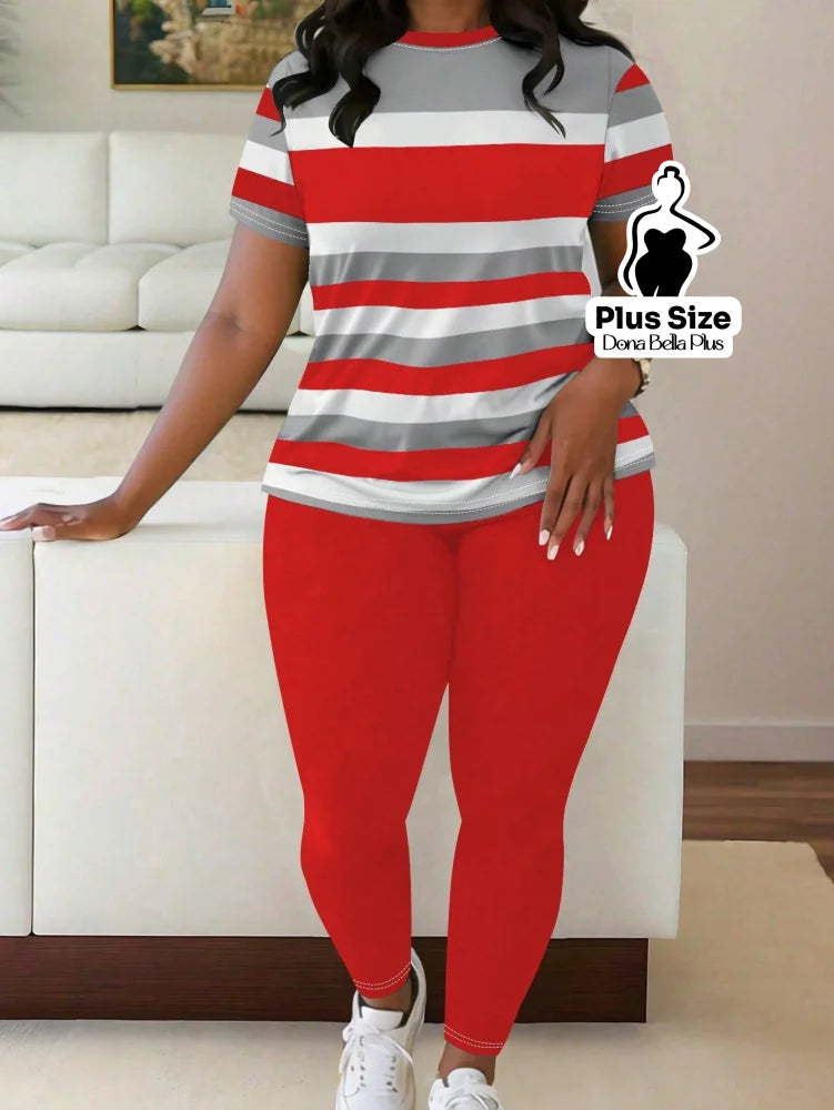 Conjunto Casual com Camiseta Listrada e Legging Cor 4 / G Conjunto Casual com Camiseta Listrada e Legging