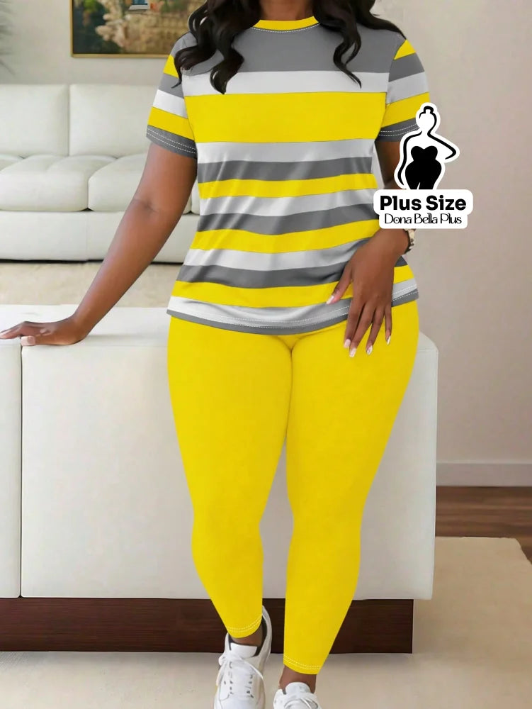 Conjunto Casual com Camiseta Listrada e Legging Cor 5 / G Conjunto Casual com Camiseta Listrada e Legging