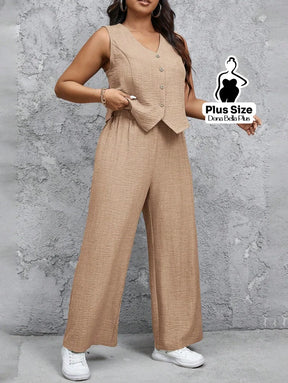 Conjunto com Blusa com Botões e Calça Pantalona Conjunto com Blusa com Botões e Calça Pantalona