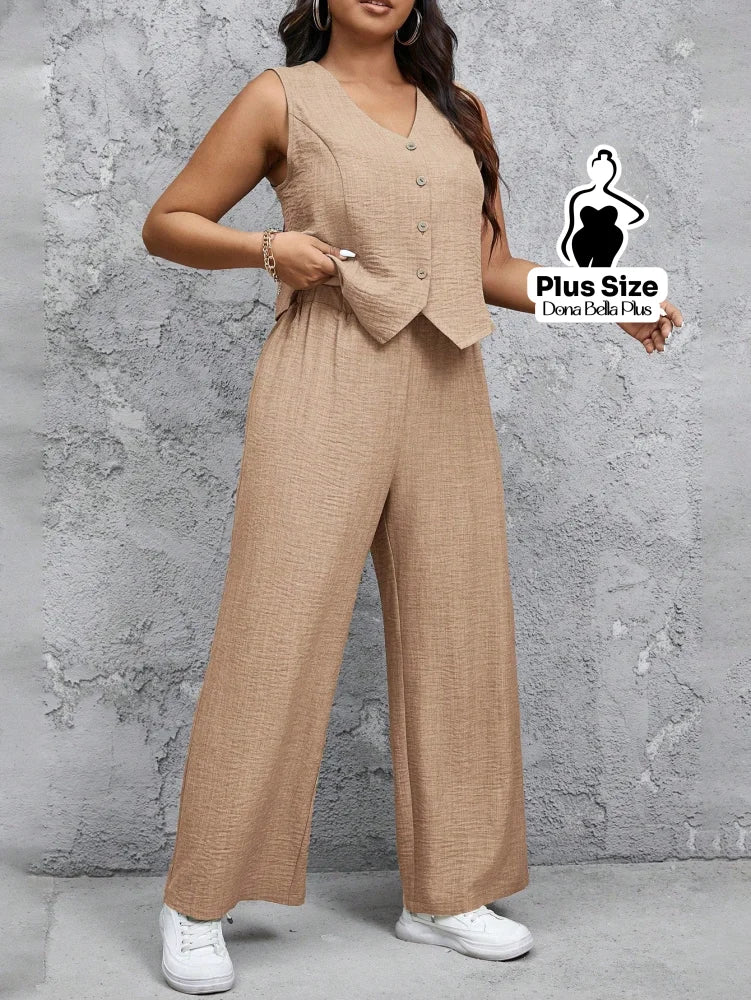 Conjunto com Blusa com Botões e Calça Pantalona Conjunto com Blusa com Botões e Calça Pantalona