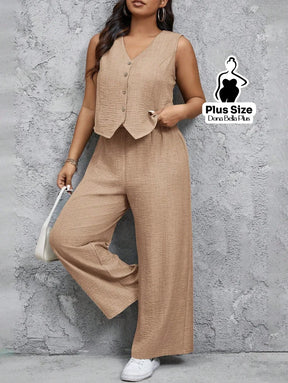 Conjunto com Blusa com Botões e Calça Pantalona Conjunto com Blusa com Botões e Calça Pantalona