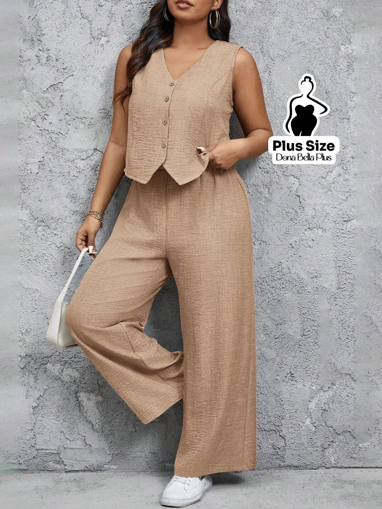 Conjunto com Blusa com Botões e Calça Pantalona Conjunto com Blusa com Botões e Calça Pantalona