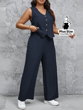 Conjunto com Blusa com Botões e Calça Pantalona Conjunto com Blusa com Botões e Calça Pantalona