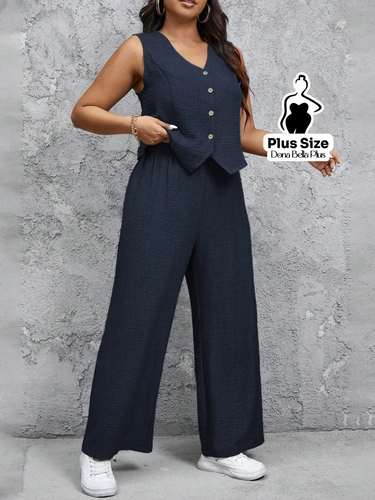 Conjunto com Blusa com Botões e Calça Pantalona Conjunto com Blusa com Botões e Calça Pantalona