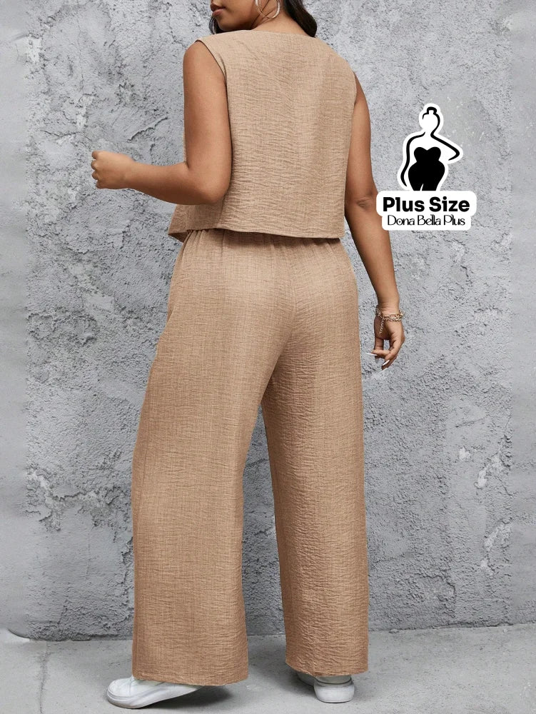 Conjunto com Blusa com Botões e Calça Pantalona Conjunto com Blusa com Botões e Calça Pantalona