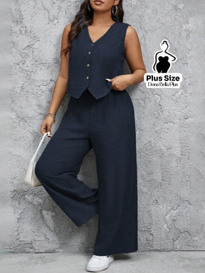 Conjunto com Blusa com Botões e Calça Pantalona Conjunto com Blusa com Botões e Calça Pantalona