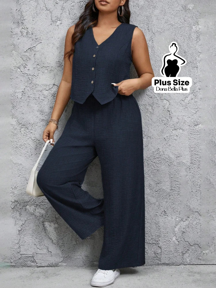 Conjunto com Blusa com Botões e Calça Pantalona Conjunto com Blusa com Botões e Calça Pantalona