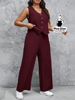 Conjunto com Blusa com Botões e Calça Pantalona Conjunto com Blusa com Botões e Calça Pantalona